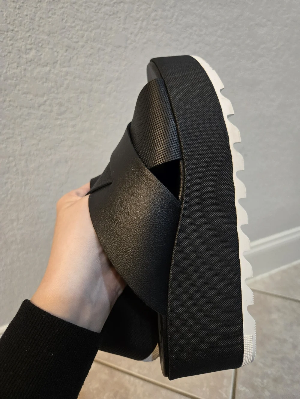 Sorel Cameron Leather Platform Slide Sandals Black Women's Size 7.5